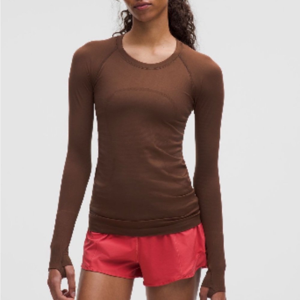 lululemon athletica swiftly long sleeve hip length, color: lava cake